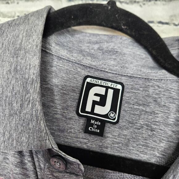 FootJoy Golf Mens Grey Striped Short Sleeve Athletic Fit Polo Shirt Medium Logo - Picture 10 of 11